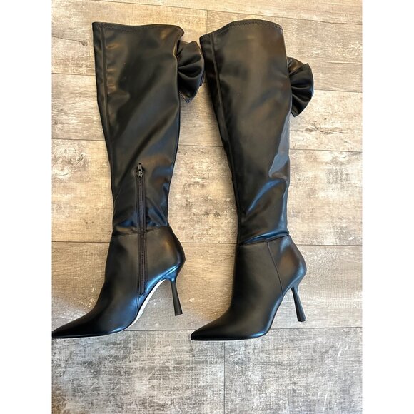 Gianni Bini Black Faux Leather Over-The-Knee Boots Bows Pointed Toe NWOB - Picture 7 of 9